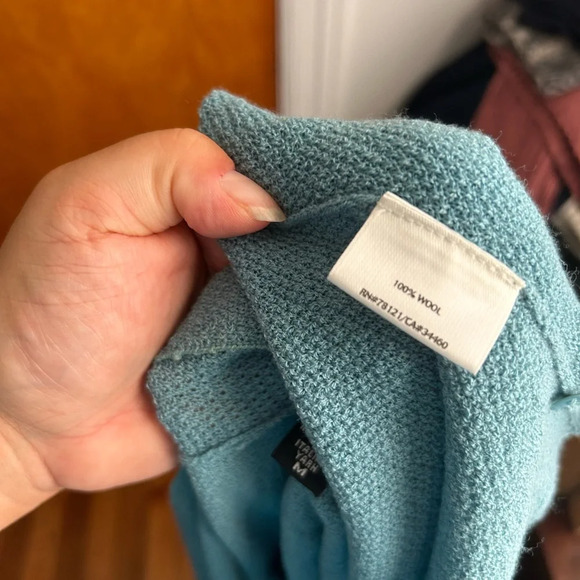 EILEEN FISHER TEAL WOOL CARDIGAN SWEATER - Picture 3 of 3